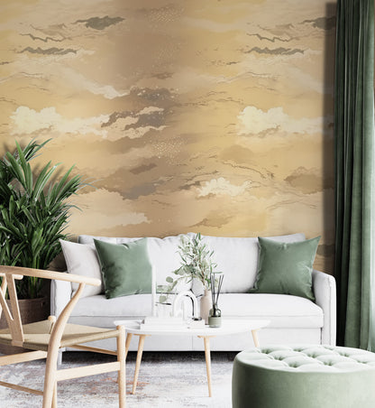 Removable Wallpaper, Minimalist Gold Background - Peel & Stick, Reusable, Self Adhesive, 26" Panels, Easy Install, Seamless