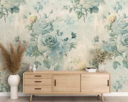 White and Blue Floral Removable Wallpaper - Peel & Stick, Reusable, Self Adhesive, 26" Panels, Easy Install, Seamless