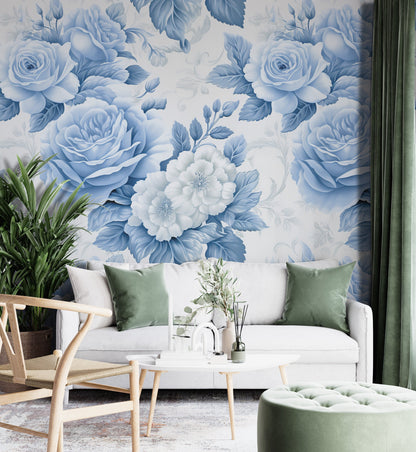 Removable Wallpaper, Blue Cute Floral - Peel & Stick, Reusable, Self Adhesive, 26" Panels, Easy Install, Seamless