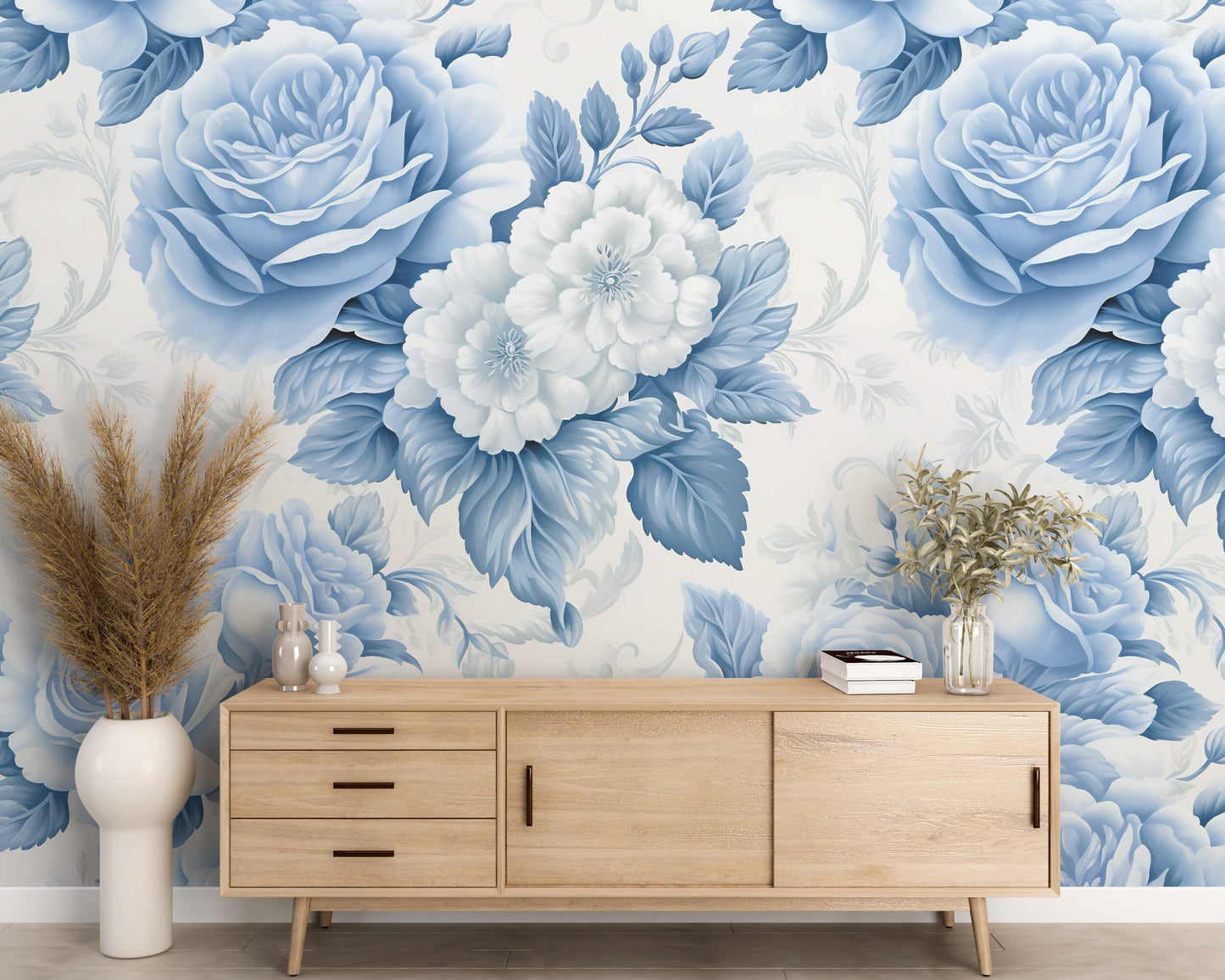 Removable Wallpaper, Blue Cute Floral - Peel & Stick, Reusable, Self Adhesive, 26" Panels, Easy Install, Seamless