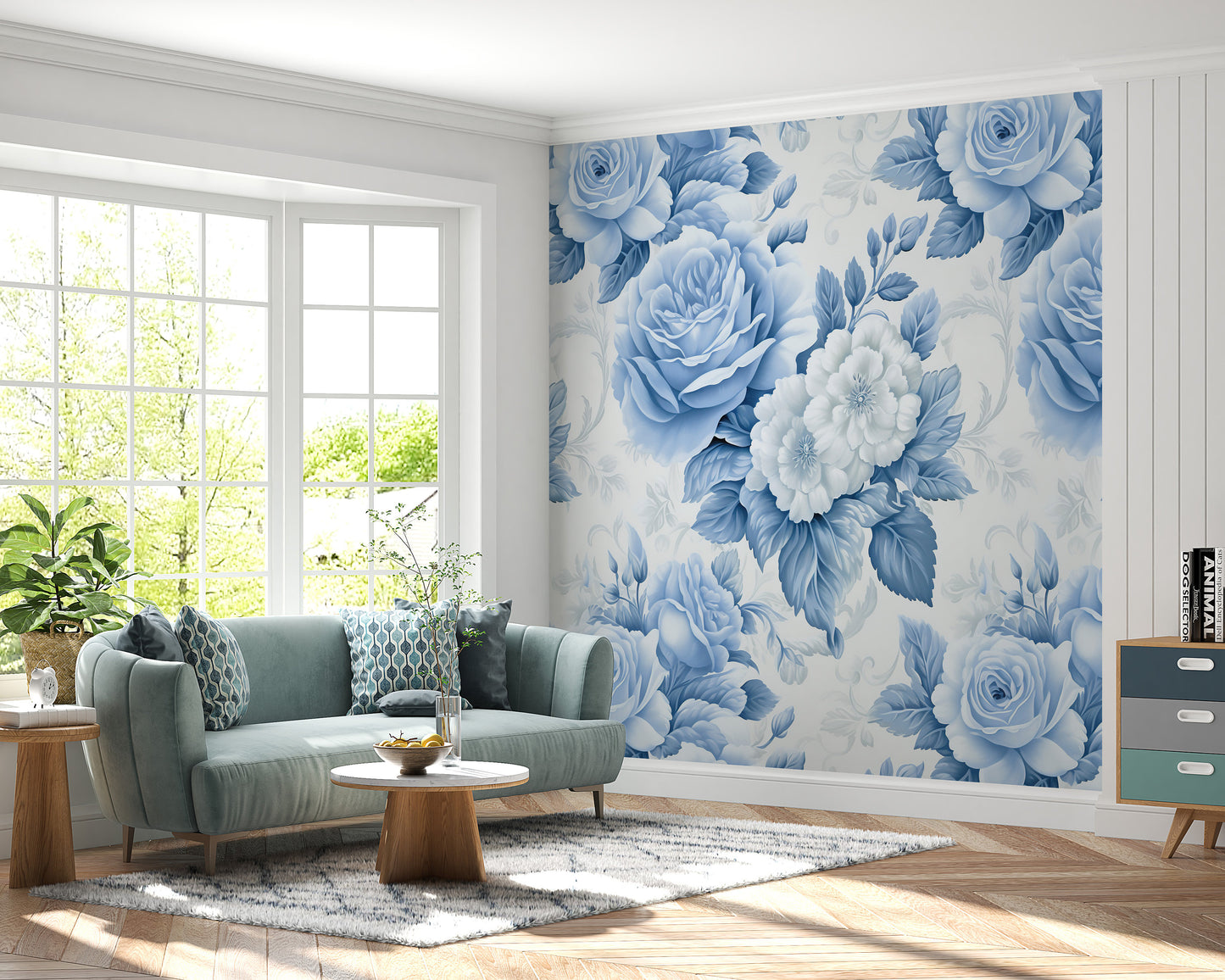 Removable Wallpaper, Blue Cute Floral - Peel & Stick, Reusable, Self Adhesive, 26" Panels, Easy Install, Seamless