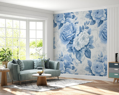 Removable Wallpaper, Blue Cute Floral - Peel & Stick, Reusable, Self Adhesive, 26" Panels, Easy Install, Seamless