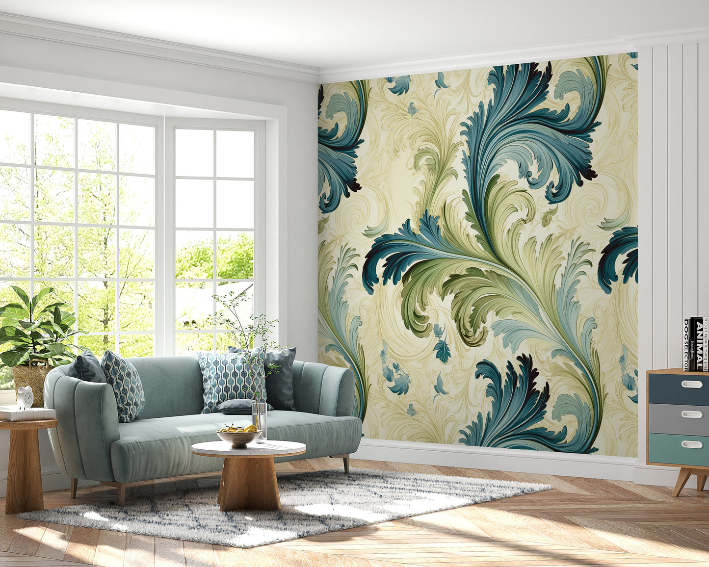 Removable Wallpaper, Floral Green Leaves - Peel & Stick, Reusable, Self Adhesive, 26" Panels, Easy Install, Seamless