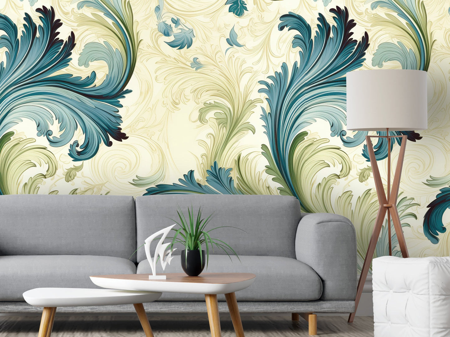 Removable Wallpaper, Floral Green Leaves - Peel & Stick, Reusable, Self Adhesive, 26" Panels, Easy Install, Seamless