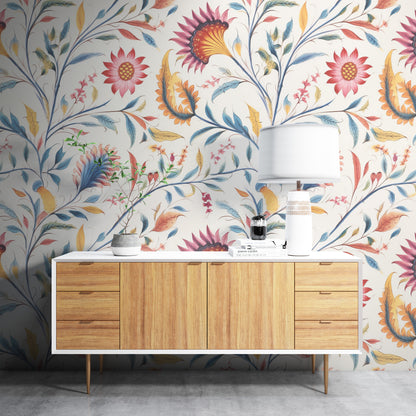 Removable Wallpaper, Cute Colorful Floral - Peel & Stick, Reusable, Self Adhesive, 26" Panels, Easy Install, Seamless