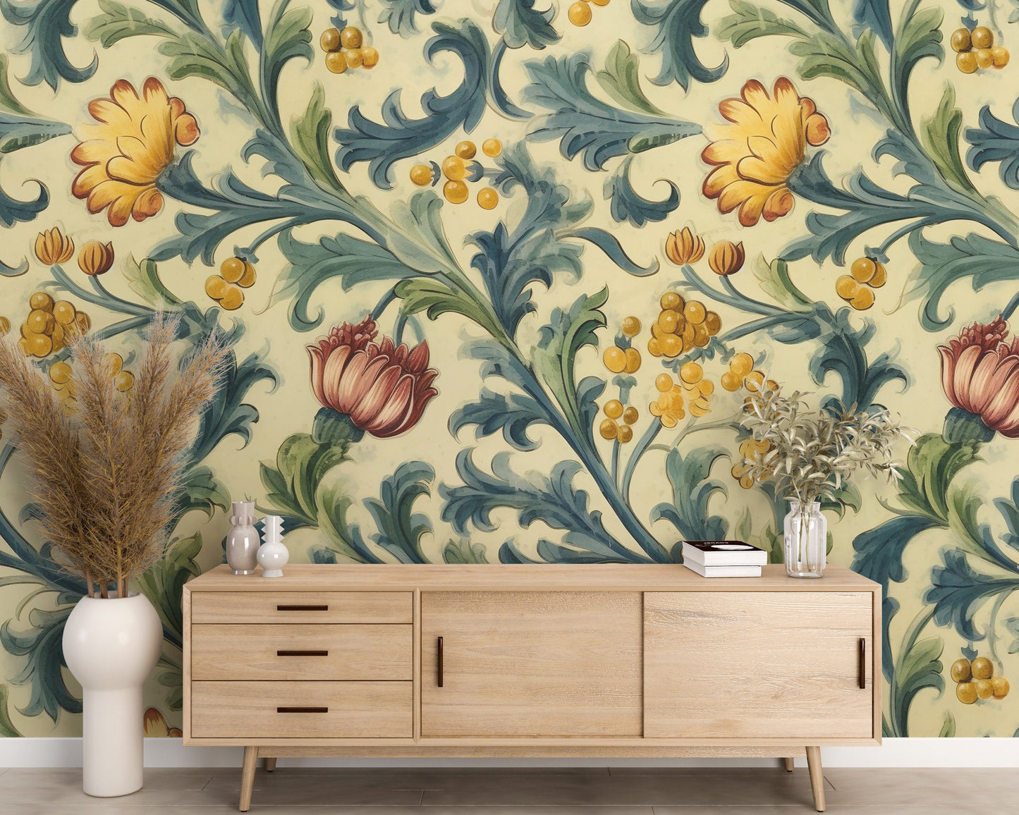 Removable Wallpaper, Beautiful Colorful Floral - Peel & Stick, Reusable, Self Adhesive, 26" Panels, Easy Install, Seamless