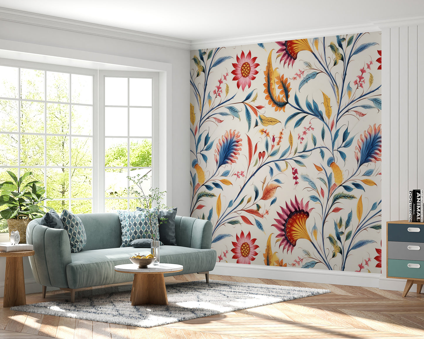 Removable Wallpaper, Cute Colorful Floral - Peel & Stick, Reusable, Self Adhesive, 26" Panels, Easy Install, Seamless