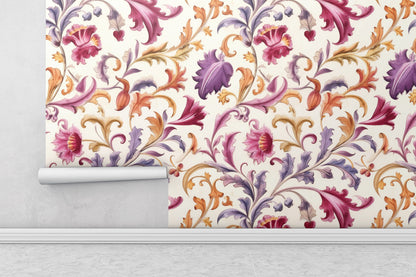 Removable Wallpaper, Colorful Beautiful Floral - Peel & Stick, Reusable, Self Adhesive, 26" Panels, Easy Install, Seamless