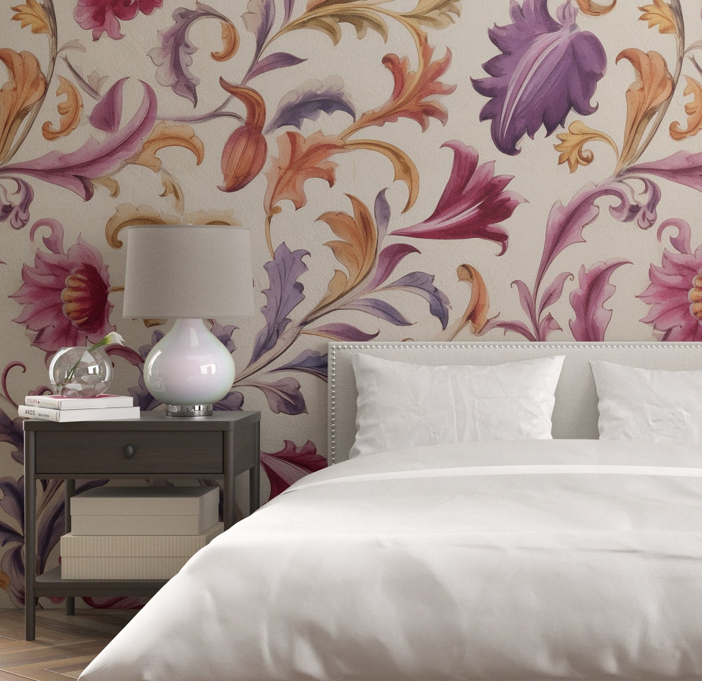 Removable Wallpaper, Colorful Beautiful Floral - Peel & Stick, Reusable, Self Adhesive, 26" Panels, Easy Install, Seamless