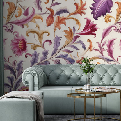 Removable Wallpaper, Colorful Beautiful Floral - Peel & Stick, Reusable, Self Adhesive, 26" Panels, Easy Install, Seamless