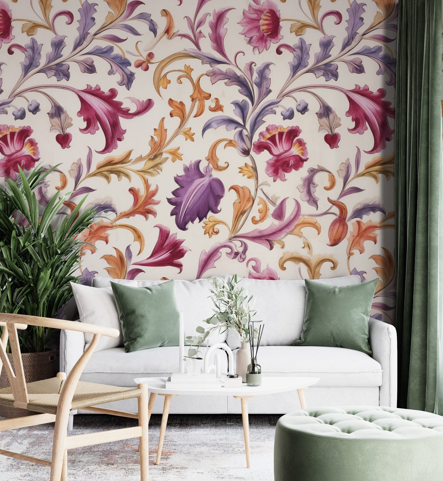 Removable Wallpaper, Colorful Beautiful Floral - Peel & Stick, Reusable, Self Adhesive, 26" Panels, Easy Install, Seamless