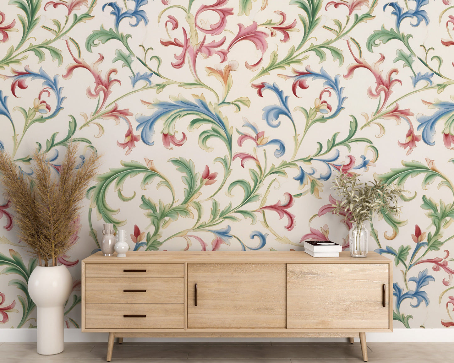 Floral Flower Colorful, Removable Wallpaper - Peel & Stick, Reusable, Self Adhesive, 26" Panels, Easy Install, Seamless