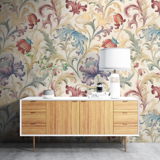 Removable Wallpaper, Floral Flower Design Colorful - Peel & Stick, Reusable, Self Adhesive, 26" Panels, Easy Install, Seamless