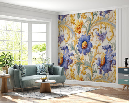 Removable Wallpaper, Floral Design Colorful - Peel & Stick, Reusable, Self Adhesive, 26" Panels, Easy Install, Seamless