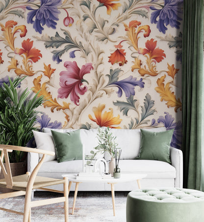 Floral Colorful Flower Design, Removable Wallpaper, - Peel & Stick, Reusable, Self Adhesive, 26" Panels, Easy Install, Seamless