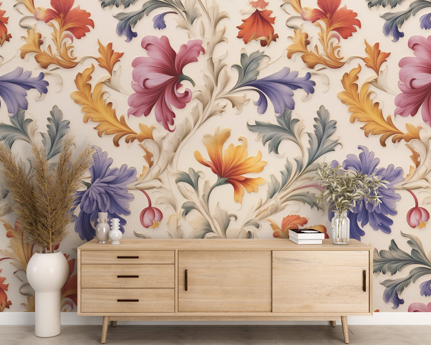 Floral Colorful Flower Design, Removable Wallpaper, - Peel & Stick, Reusable, Self Adhesive, 26" Panels, Easy Install, Seamless