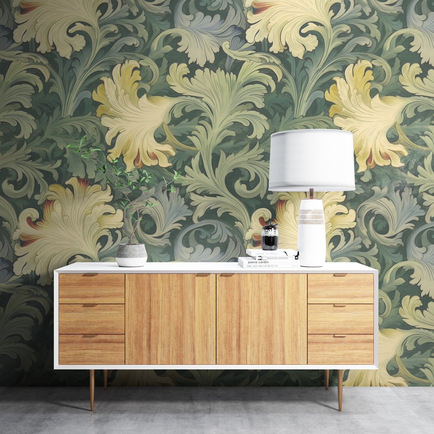 Removable Wallpaper, Flower Green Floral - Peel & Stick, Reusable, Self Adhesive, 26" Panels, Easy Install, Seamless