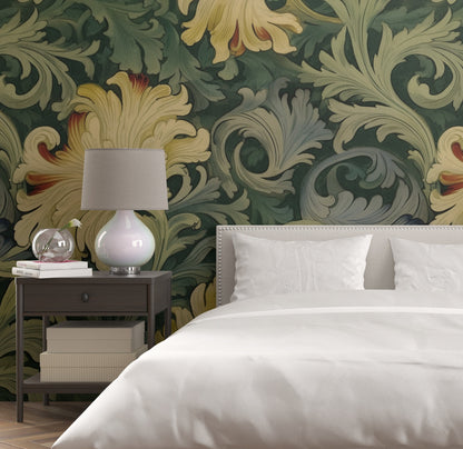 Removable Wallpaper, Flower Green Floral - Peel & Stick, Reusable, Self Adhesive, 26" Panels, Easy Install, Seamless