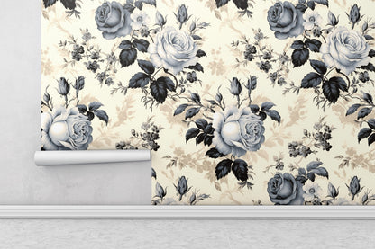 Removable Wallpaper, Gray Floral Flower - Peel & Stick, Reusable, Self Adhesive, 26" Panels, Easy Install, Seamless