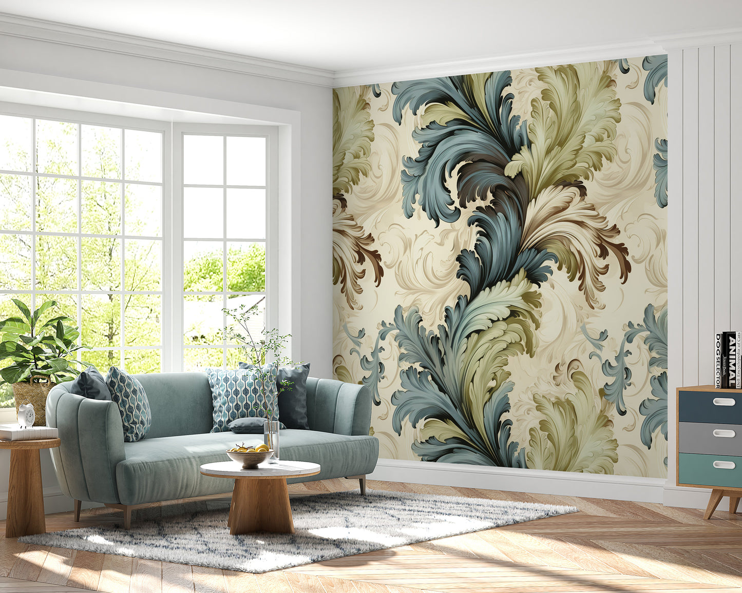 Removable Wallpaper, Green Flowers Floral - Peel & Stick, Reusable, Self Adhesive, 26" Panels, Easy Install, Seamless