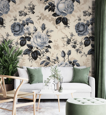 Removable Wallpaper, Gray Floral Flower - Peel & Stick, Reusable, Self Adhesive, 26" Panels, Easy Install, Seamless