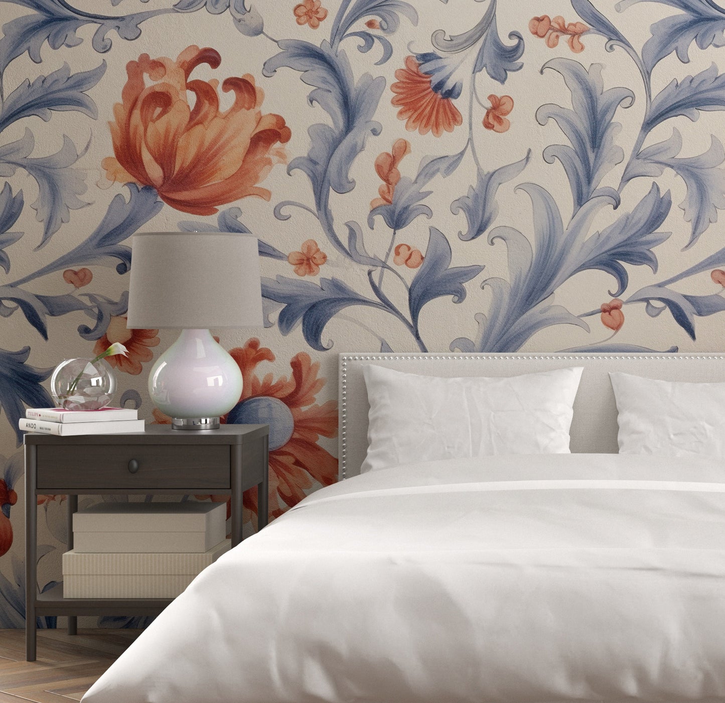 Removable Wallpaper, Beautiful Orange Floral Flower - Peel & Stick, Reusable, Self Adhesive, 26" Panels, Easy Install, Seamless