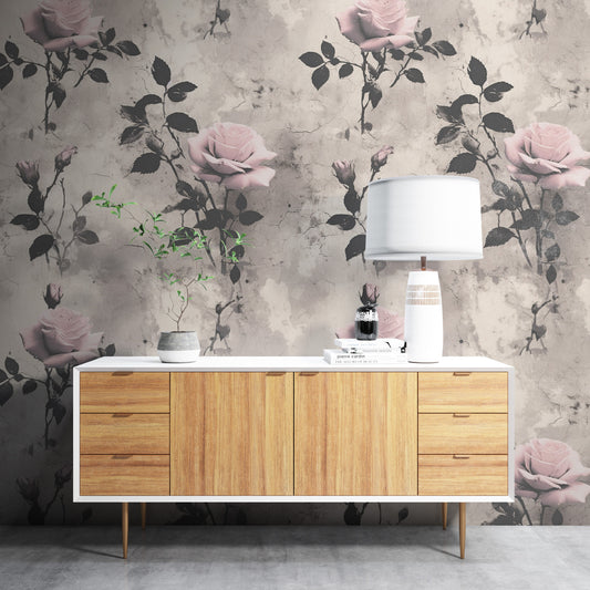 Removable Wallpaper, Pink Floral Flower - Peel & Stick, Reusable, Self Adhesive, 26" Panels, Easy Install, Seamless