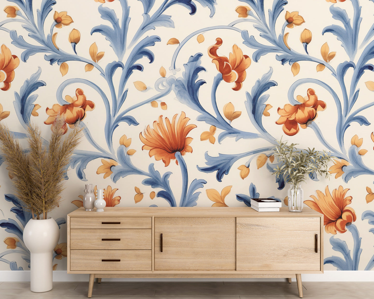 Removable Wallpaper, Beautiful Floral Orange Flower - Peel & Stick, Reusable, Self Adhesive, 26" Panels, Easy Install, Seamless