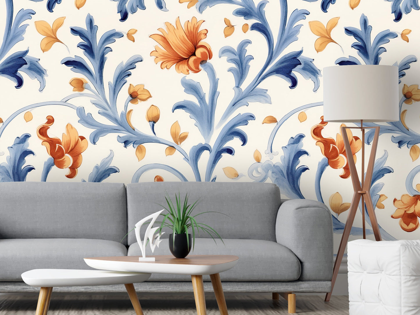 Removable Wallpaper, Beautiful Floral Orange Flower - Peel & Stick, Reusable, Self Adhesive, 26" Panels, Easy Install, Seamless