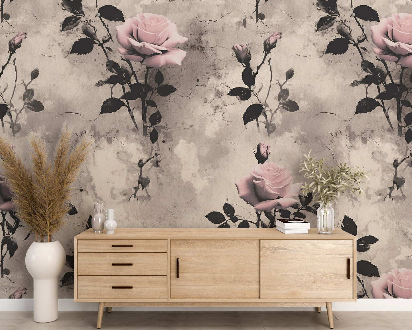 Removable Wallpaper, Pink Floral Flower - Peel & Stick, Reusable, Self Adhesive, 26" Panels, Easy Install, Seamless