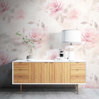 Removable Wallpaper, Cute Pink Floral Flower - Peel & Stick, Reusable, Self Adhesive, 26" Panels, Easy Install, Seamless