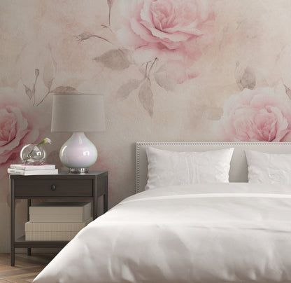 Removable Wallpaper, Cute Pink Floral Flower - Peel & Stick, Reusable, Self Adhesive, 26" Panels, Easy Install, Seamless