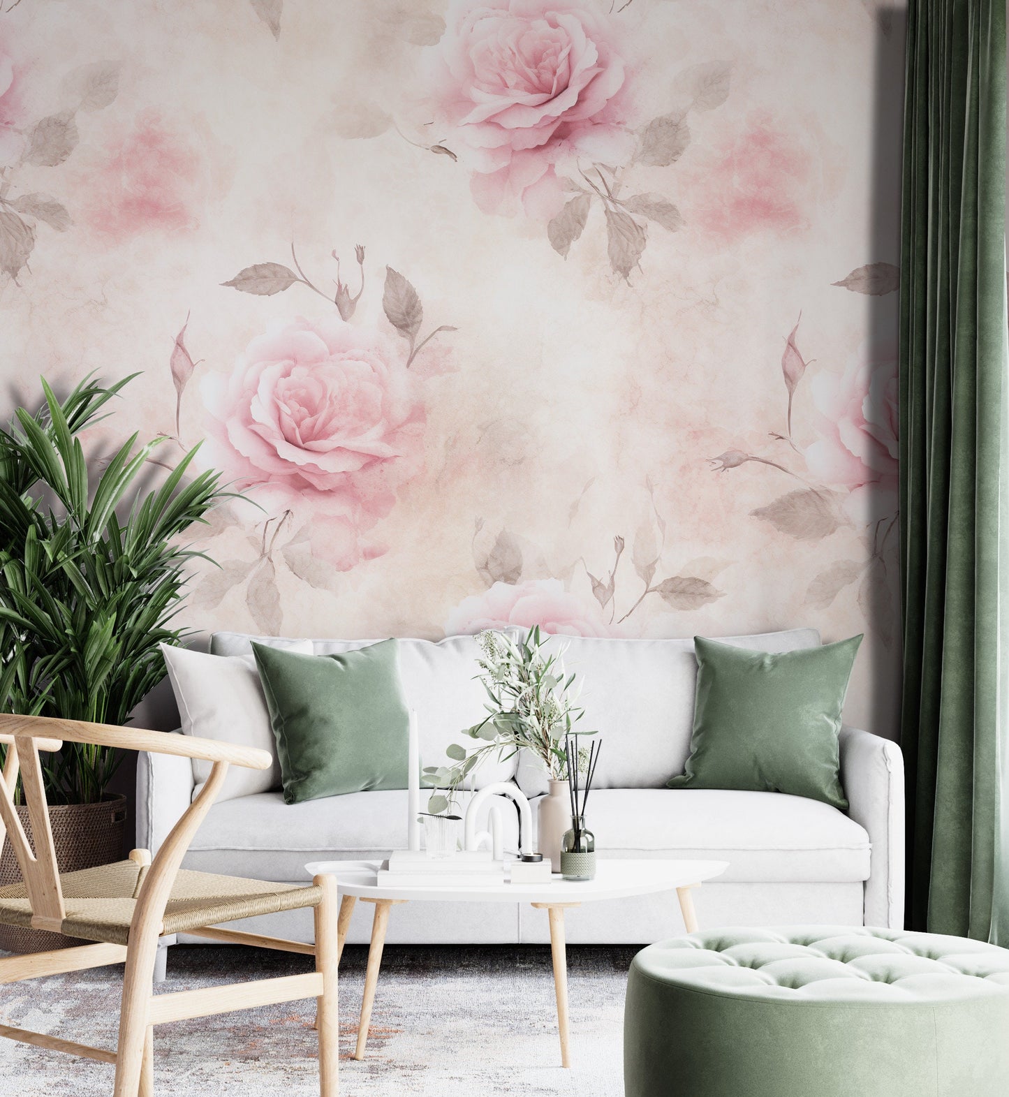 Removable Wallpaper, Cute Pink Floral Flower - Peel & Stick, Reusable, Self Adhesive, 26" Panels, Easy Install, Seamless