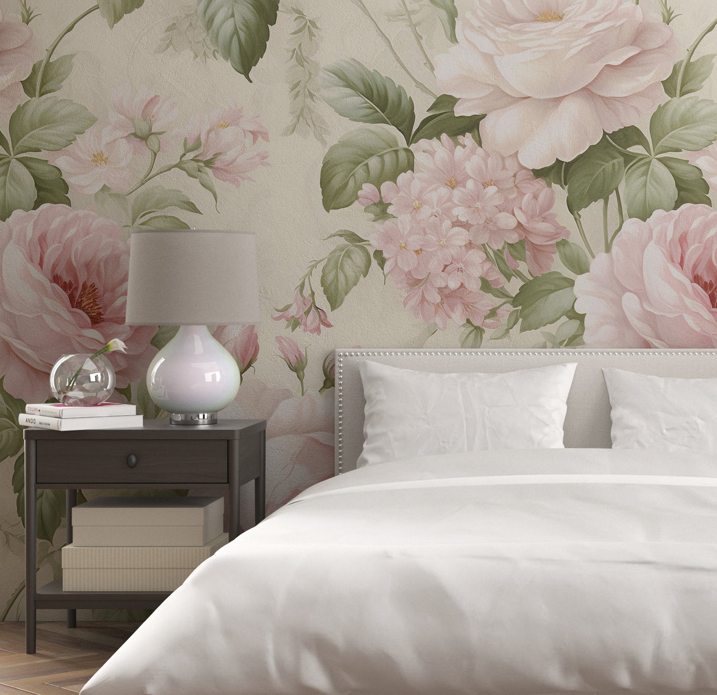 Removable Wallpaper, Pink Floral Cute Flower - Peel & Stick, Reusable, Self Adhesive, 26" Panels, Easy Install, Seamless