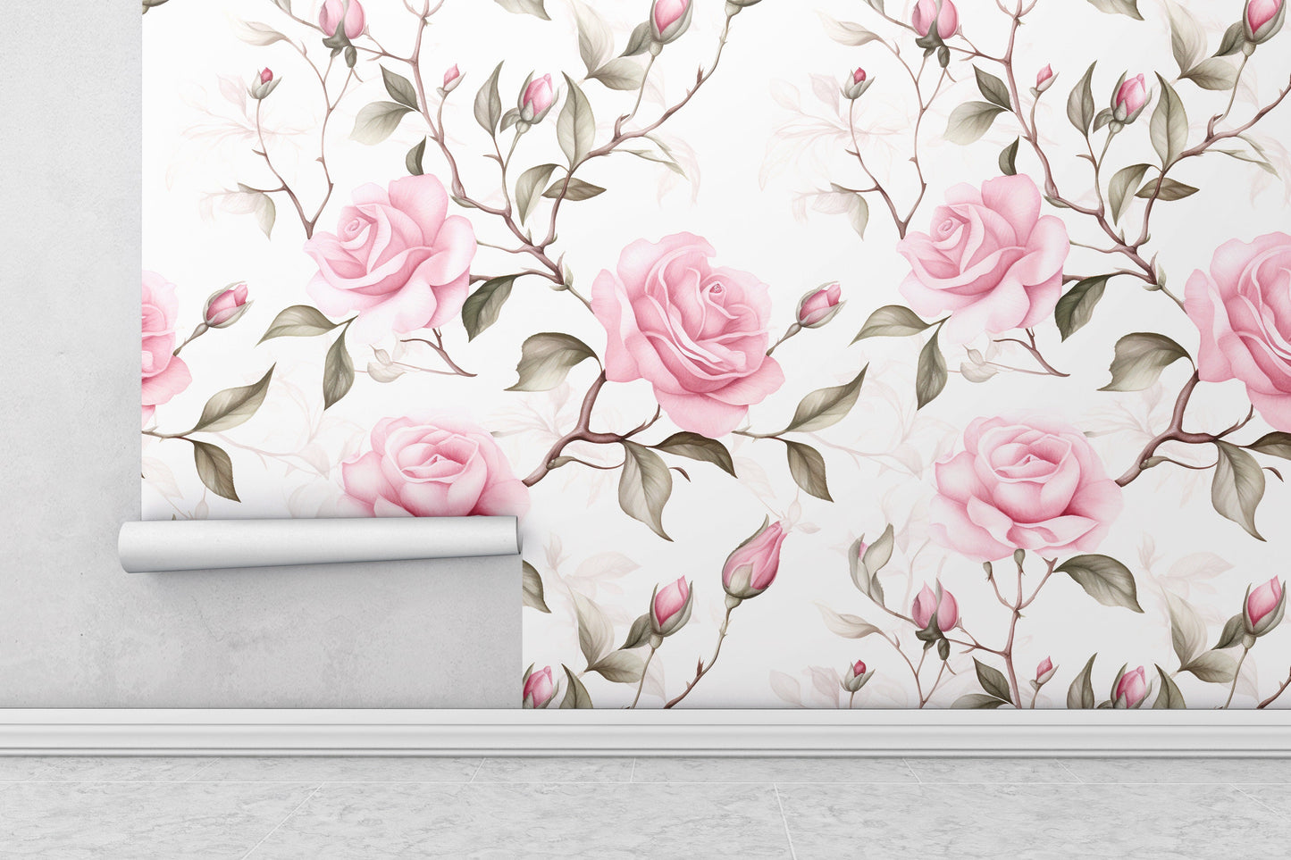 Removable Wallpaper, Pink Floral Cute Flower Design - Peel & Stick, Reusable, Self Adhesive, 26" Panels, Easy Install, Seamless