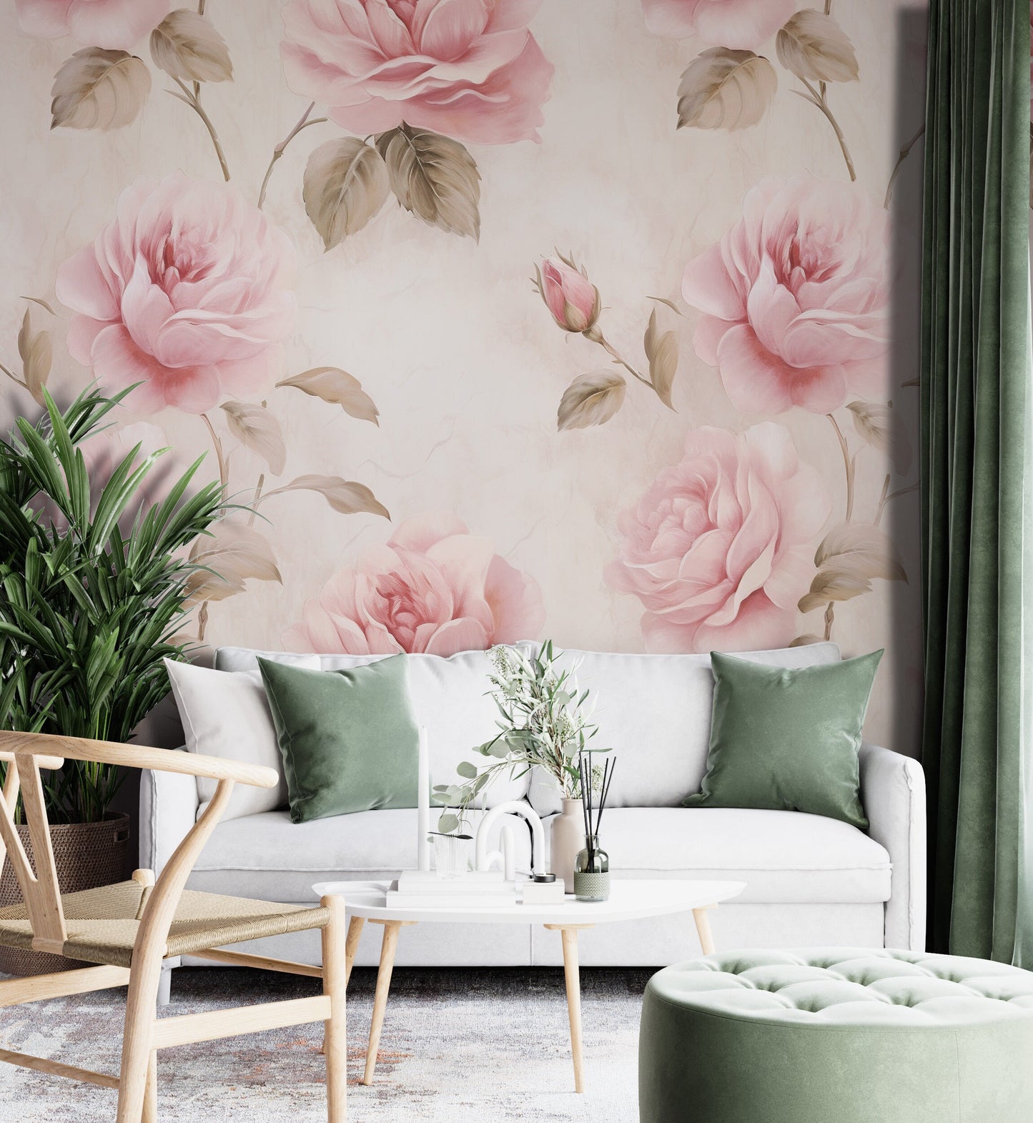 Removable Wallpaper, Pink Floral Beautiful Flower Design - Peel & Stick, Reusable, Self Adhesive, 26" Panels, Easy Install, Seamless