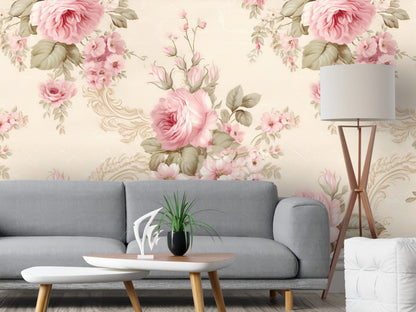 Removable Wallpaper, Pink Floral Beautiful Flower - Peel & Stick, Reusable, Self Adhesive, 26" Panels, Easy Install, Seamless