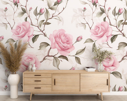 Removable Wallpaper, Pink Floral Cute Flower Design - Peel & Stick, Reusable, Self Adhesive, 26" Panels, Easy Install, Seamless