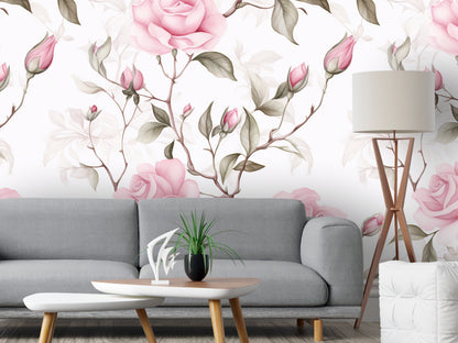 Removable Wallpaper, Pink Floral Cute Flower Design - Peel & Stick, Reusable, Self Adhesive, 26" Panels, Easy Install, Seamless