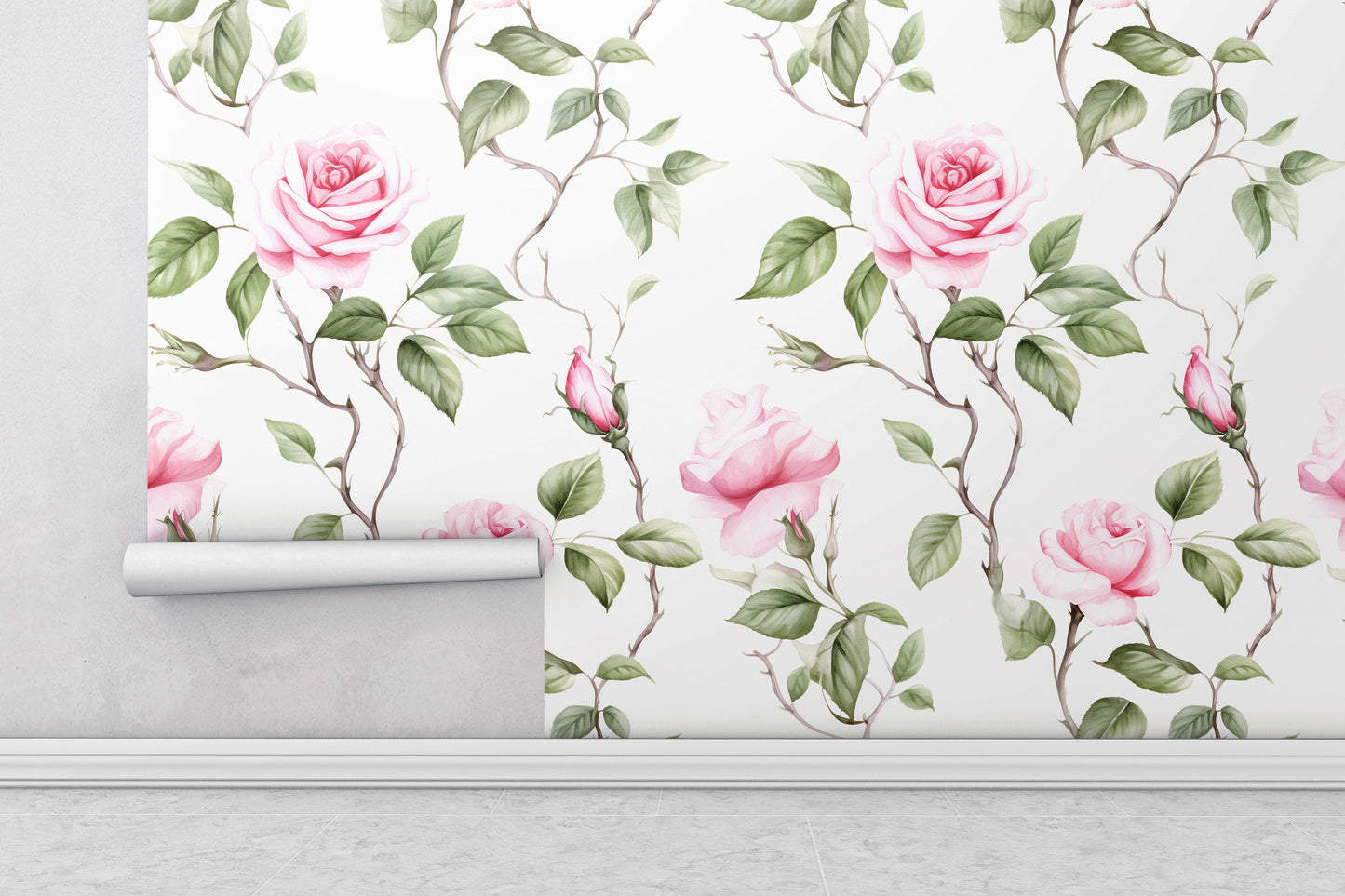 Removable Wallpaper, Floral Pink Flower Design - Peel & Stick, Reusable, Self Adhesive, 26" Panels, Easy Install, Seamless