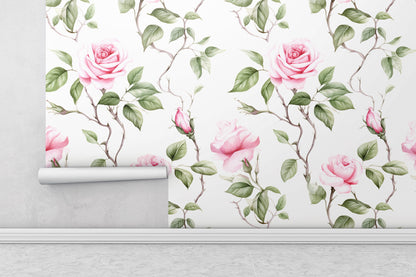 Removable Wallpaper, Floral Pink Flower Design - Peel & Stick, Reusable, Self Adhesive, 26" Panels, Easy Install, Seamless