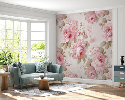 Removable Wallpaper, Floral Pink Cute Flower Design - Peel & Stick, Reusable, Self Adhesive, 26" Panels, Easy Install, Seamless