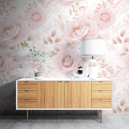 Removable Wallpaper, Flower Design Pink Floral - Peel & Stick, Reusable, Self Adhesive, 26" Panels, Easy Install, Seamless