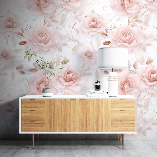 Removable Wallpaper, Flower Design Floral Pink - Peel & Stick, Reusable, Self Adhesive, 26" Panels, Easy Install, Seamless