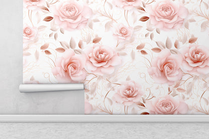 Removable Wallpaper, Flower Design Floral Pink - Peel & Stick, Reusable, Self Adhesive, 26" Panels, Easy Install, Seamless