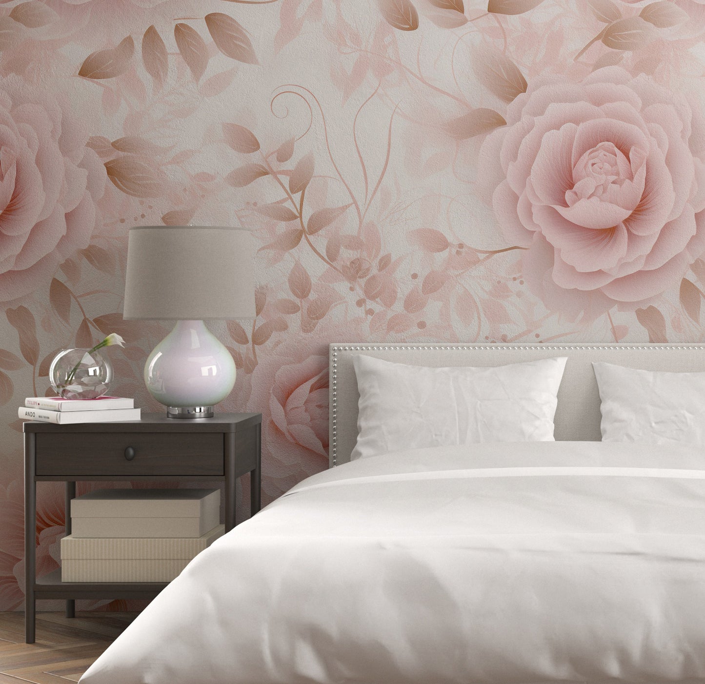 Removable Wallpaper, Flower Design Pink Floral - Peel & Stick, Reusable, Self Adhesive, 26" Panels, Easy Install, Seamless