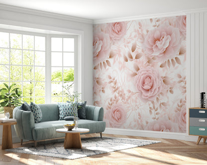 Removable Wallpaper, Flower Design Pink Floral - Peel & Stick, Reusable, Self Adhesive, 26" Panels, Easy Install, Seamless