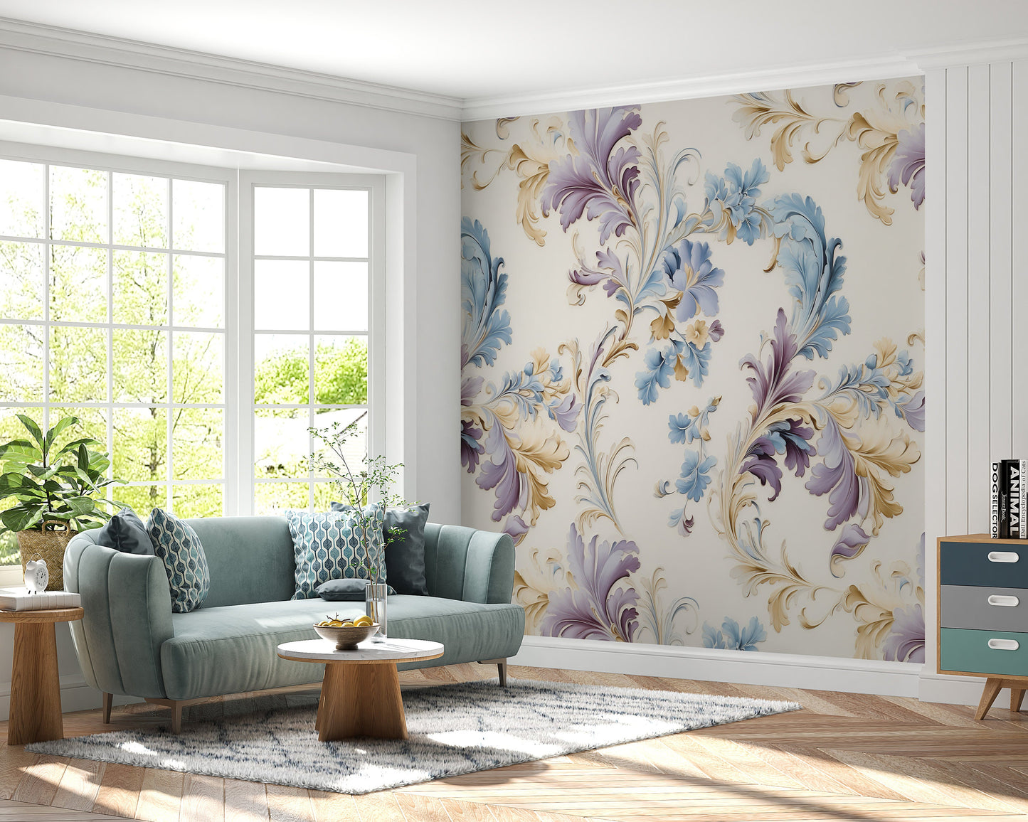 Removable Wallpaper, Purple and Blue Floral - Peel & Stick, Reusable, Self Adhesive, 26" Panels, Easy Install, Seamless