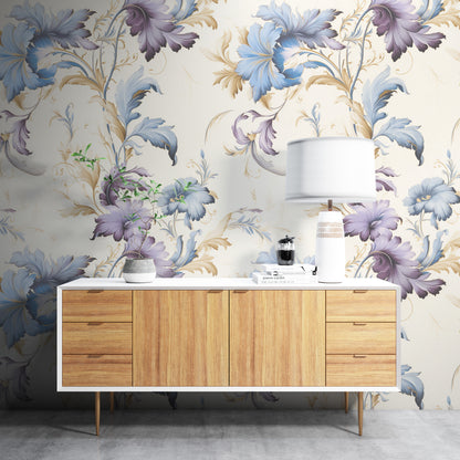 Removable Wallpaper, Yellow and Purple Floral - Peel & Stick, Reusable, Self Adhesive, 26" Panels, Easy Install, Seamless