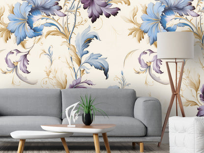 Removable Wallpaper, Yellow and Purple Floral - Peel & Stick, Reusable, Self Adhesive, 26" Panels, Easy Install, Seamless